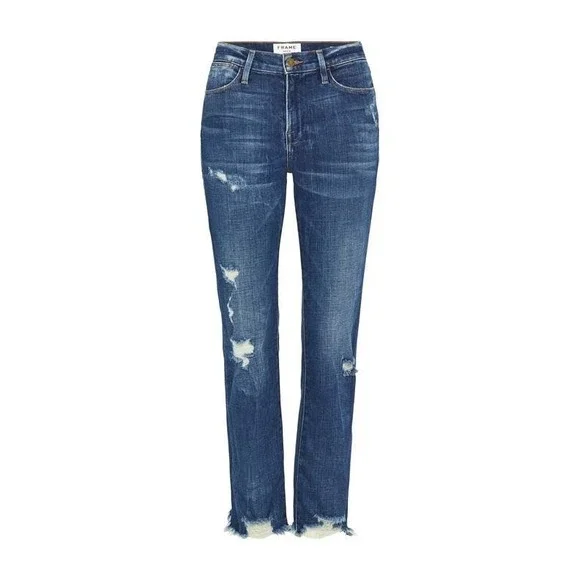 FRAME Denim Le High Straight Raw Edge Distressed Jean Catmore Size 27